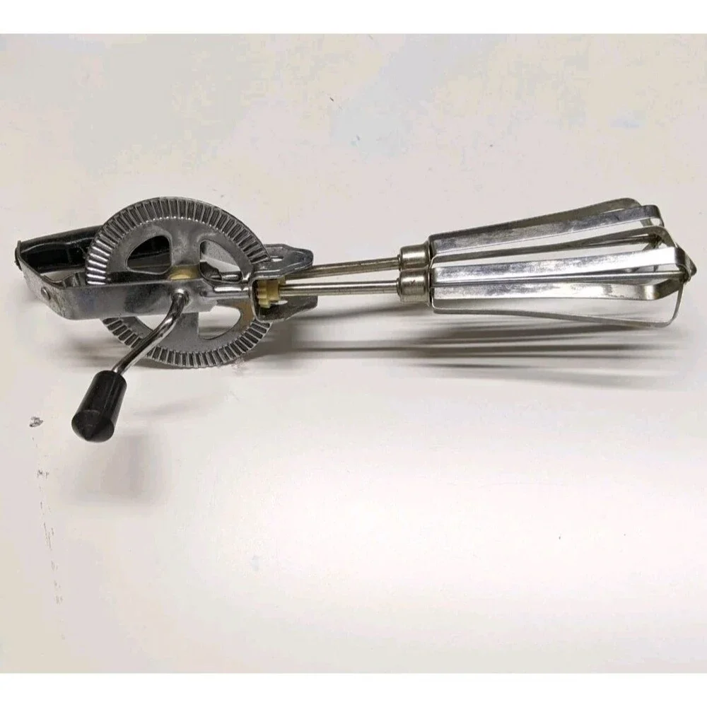 Vintage Black & Silver Stainless Steel Mid Century Hand Mixer Rare